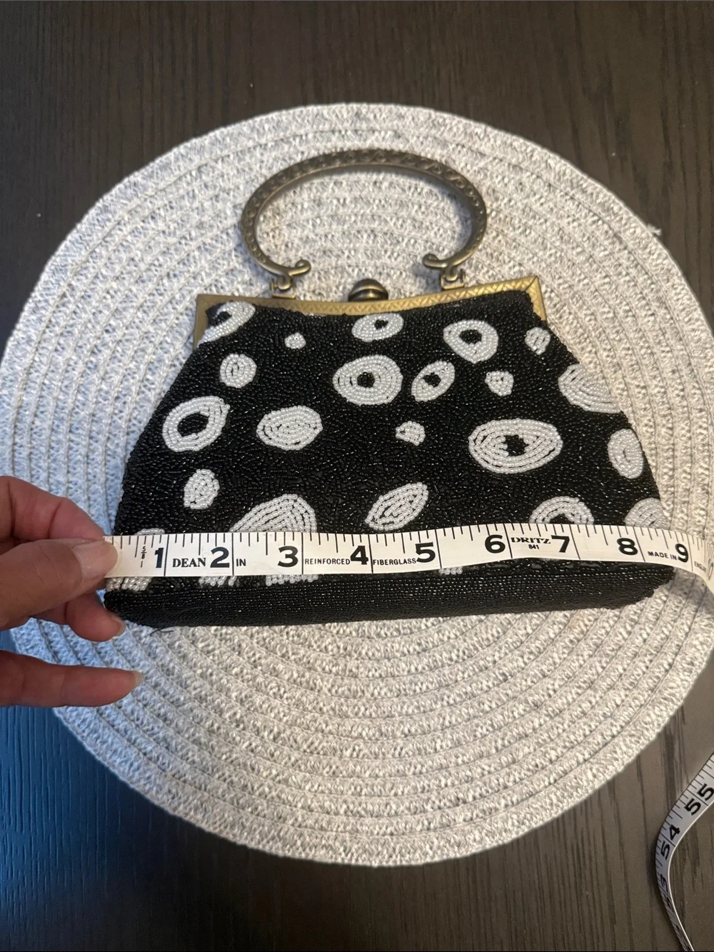 Vintage-Inspired Black & White Beaded Handbag